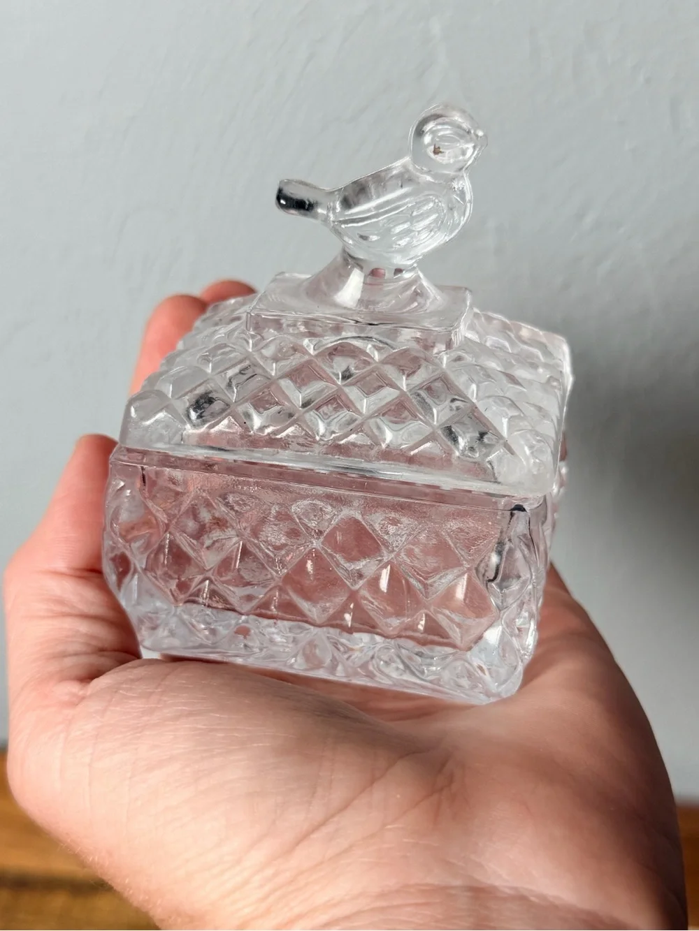 Vintage Clear Glass Bird-Top Decorative Trinket Dish - Home Dining